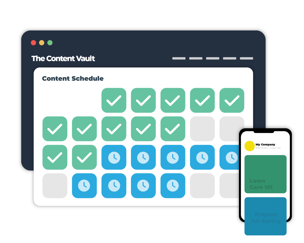 About Us the Content Vault Content Schedule concept graphic